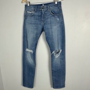 7 For All Mankind Mens Jeans Paxton Blue Size 30 USA Made Stretch Denim Distress